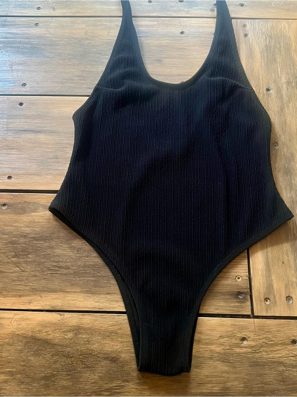 Black Ribbed One-Piece Swimsuit-small